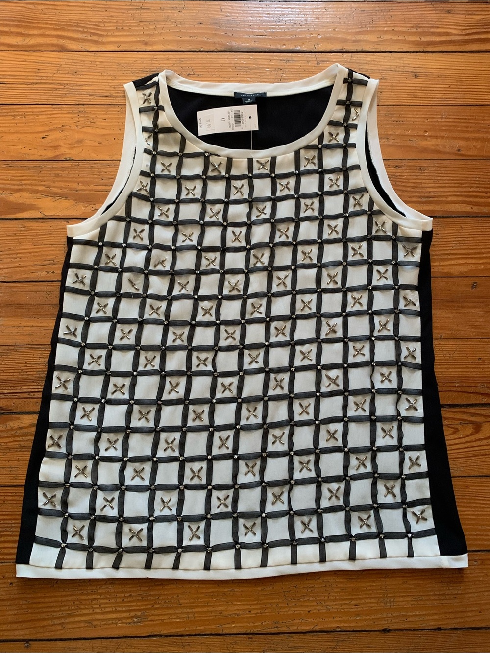 Ann Taylor Black & White Grid Studded Sleeveless Tank